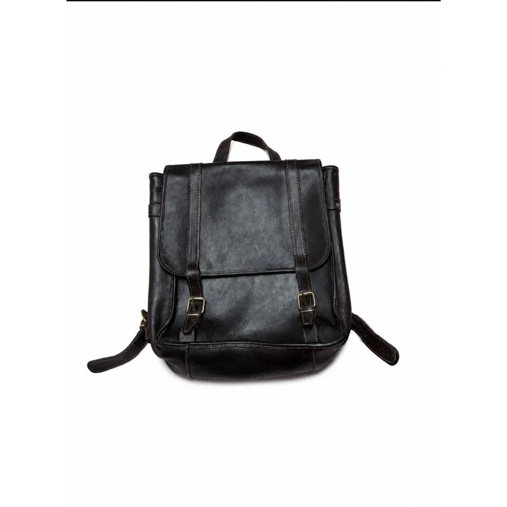 Vintage Genuine Brown Leather 12” Tall 11” Wide 4” Depth Backpack Unisex Adult